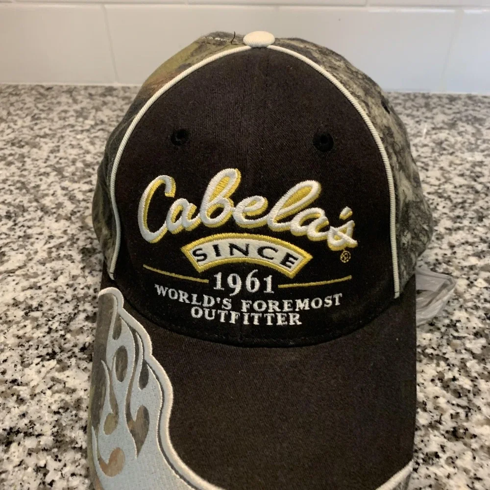 Cabela's Hat Cap Strap Back One Size Camo Black World's Foremost Mens Outfitter